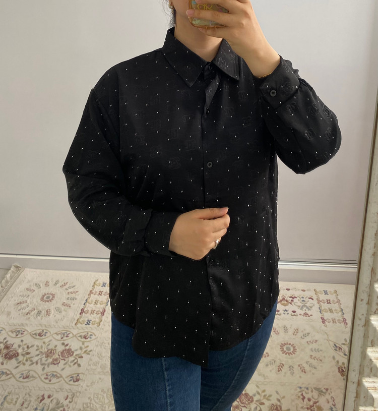 شومیز مانتویی نگین دار زنانه طرح برجسته