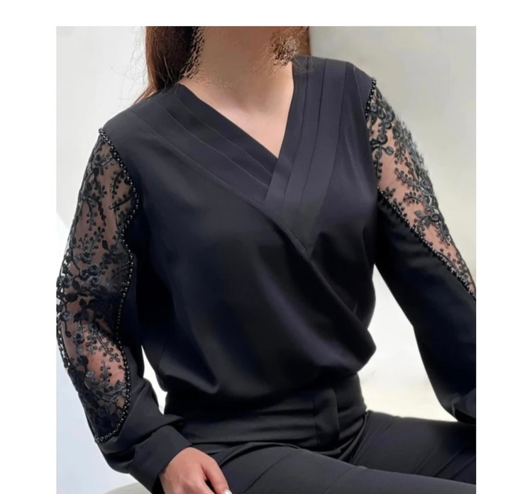 شومیز مجلسی زنانه ساتن گیپوری یقه هفت